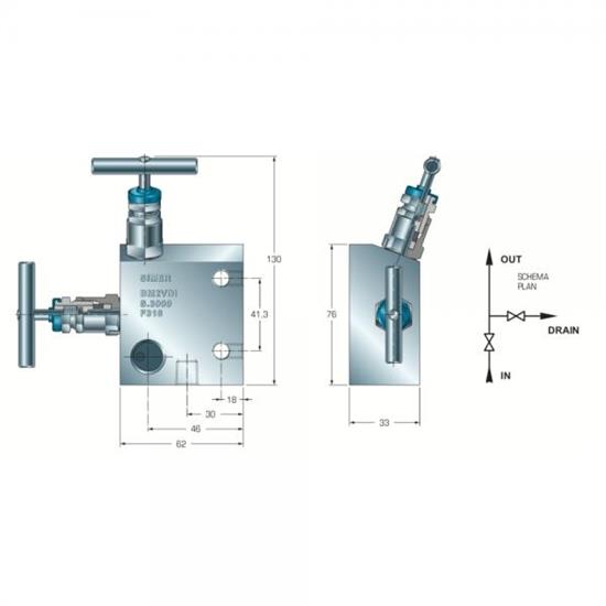 MANIFOLD 2 VALVOLE 90° S.6000 ATT.1/2x1/2x1/4 316L/GRAFITE